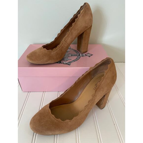 Crown Vintage Cognac Suede Willow Block Camel Heel Pump Shoes - Size Women's 8.5 - Picture 2 of 12